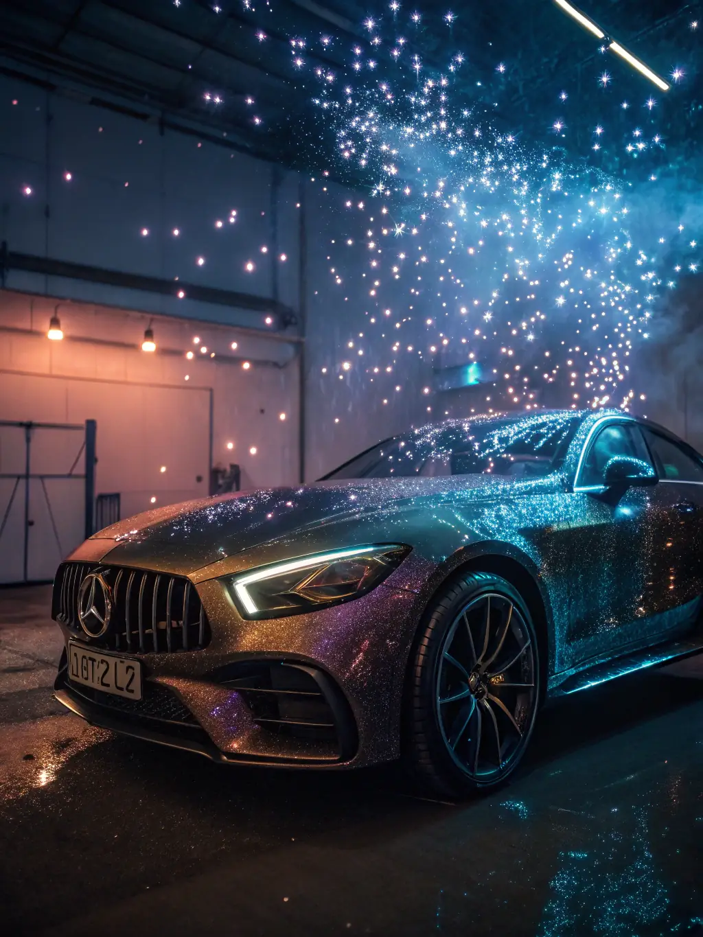 A luxury car undergoing ceramic coating application as part of The Shine Lab's Luxury Detailing Package, emphasizing the meticulous detailing process.